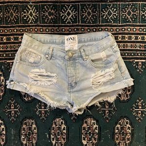 One teaspoon light blue distressed denim shorts